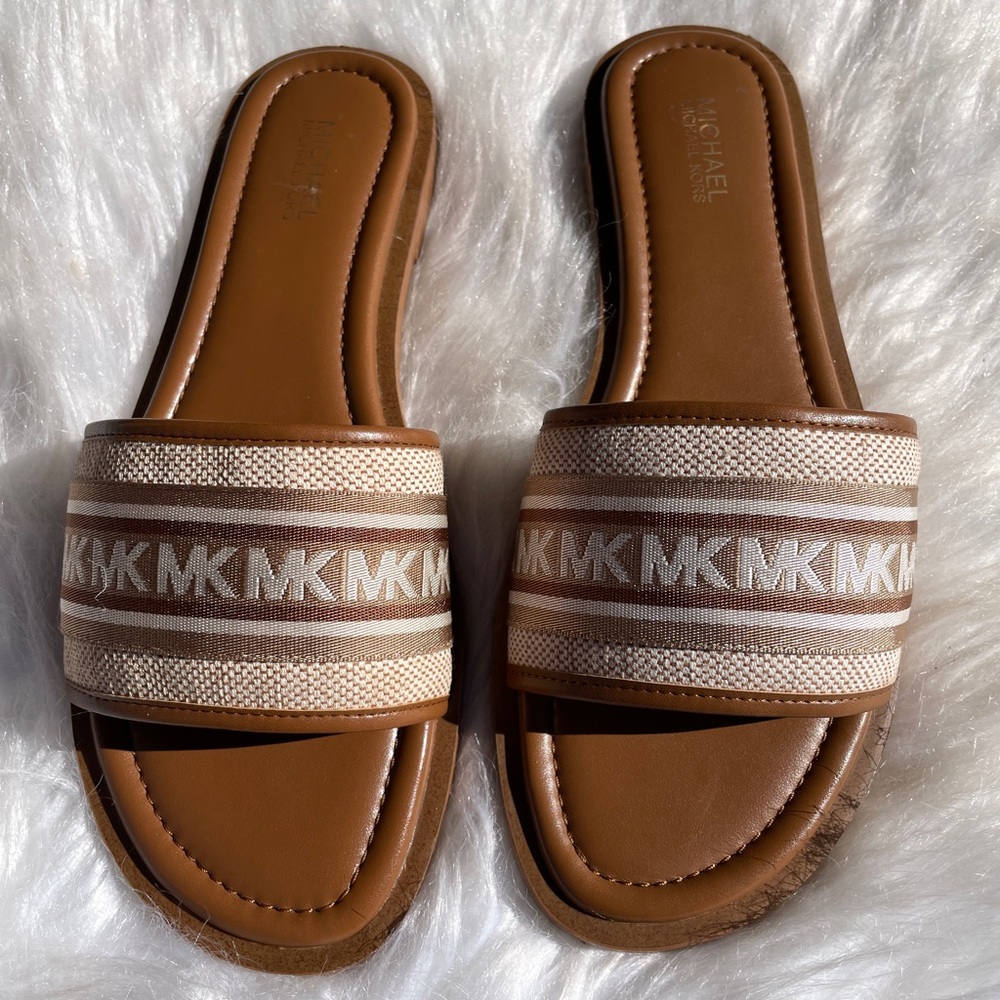 MK Sadler striped Logo Jacquard slide sandal ,